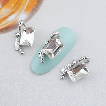 Ribbon Nail Parts - 120 Silver Square Stone Metal