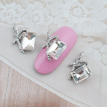 Ribbon Nail Parts-121 Silver Square Stone