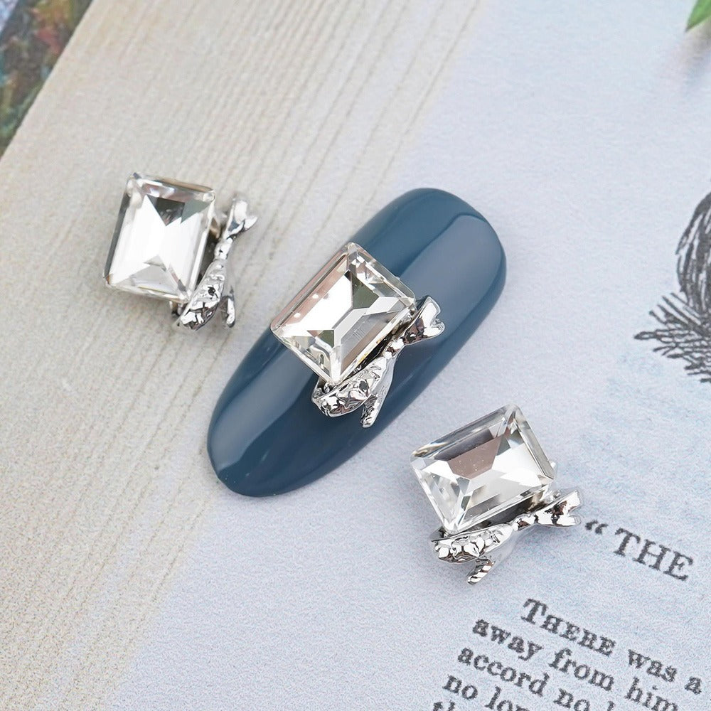 Ribbon Nail Parts-123 Silver Square Stone Metal