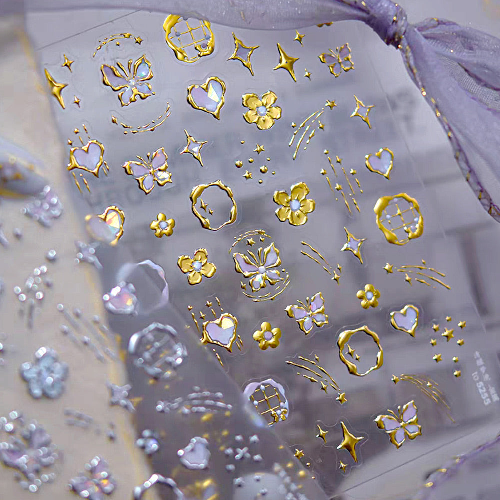 3D Embossed Nail Sticker - 587 Butterfly Heart Star