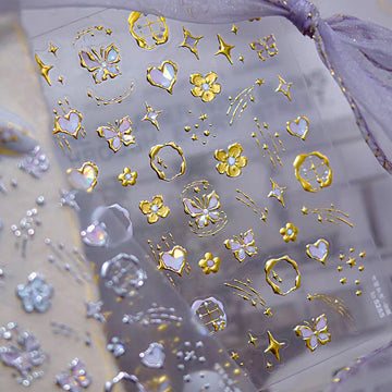 3D Embossed Nail Sticker - 587 Butterfly Heart Star