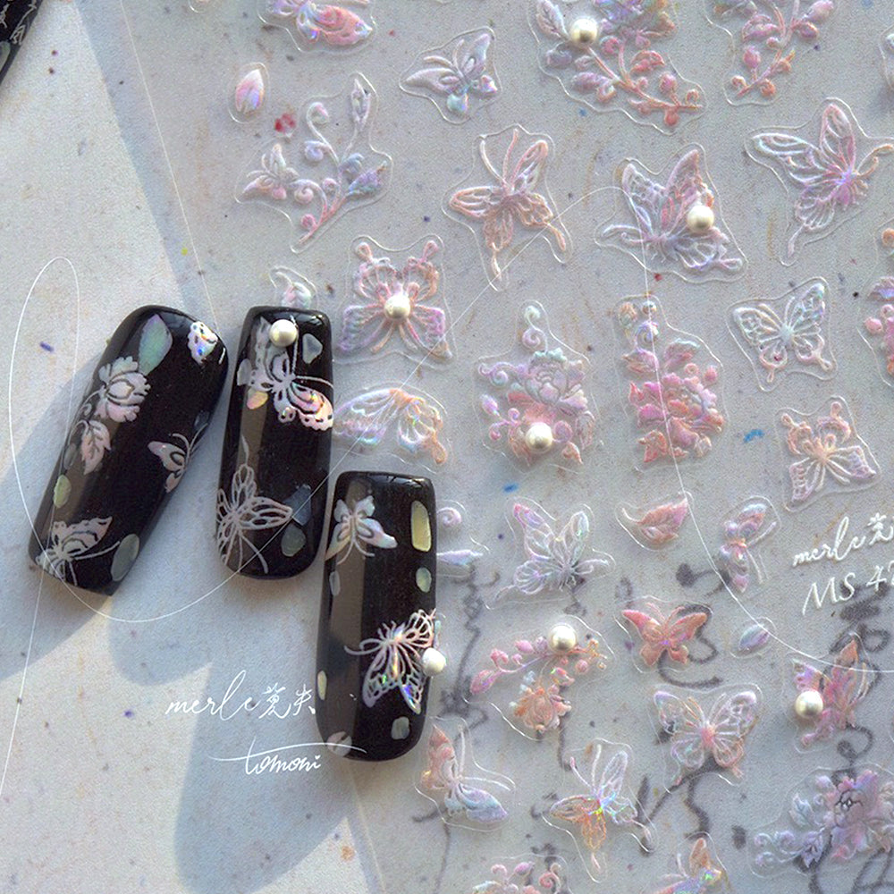 3D Embossed Nail Sticker - 254 Butterfly Flower
