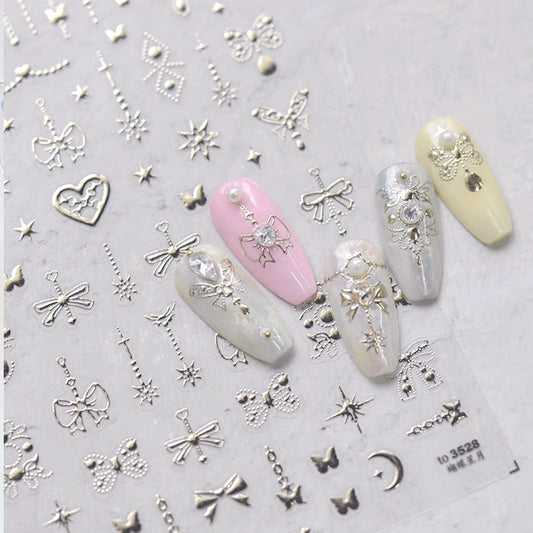 3D Embossed Nail Sticker - 297 Heart Ribbon Butterfly