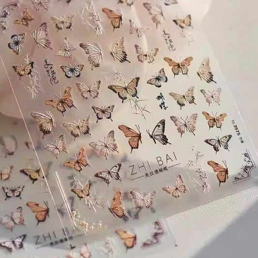 3D Embossed Nail Sticker - 229 Butterfly Bamboo