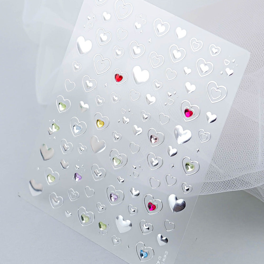 3D Embossed Nail Sticker - 378 Heart Stone Metal