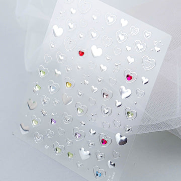 3D Embossed Nail Sticker - 378 Heart Stone Metal
