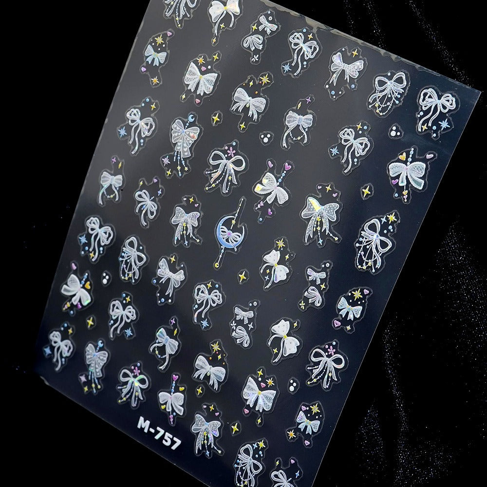 3D Embossed Nail Sticker - 473 Ribbon Star Lace Wedding