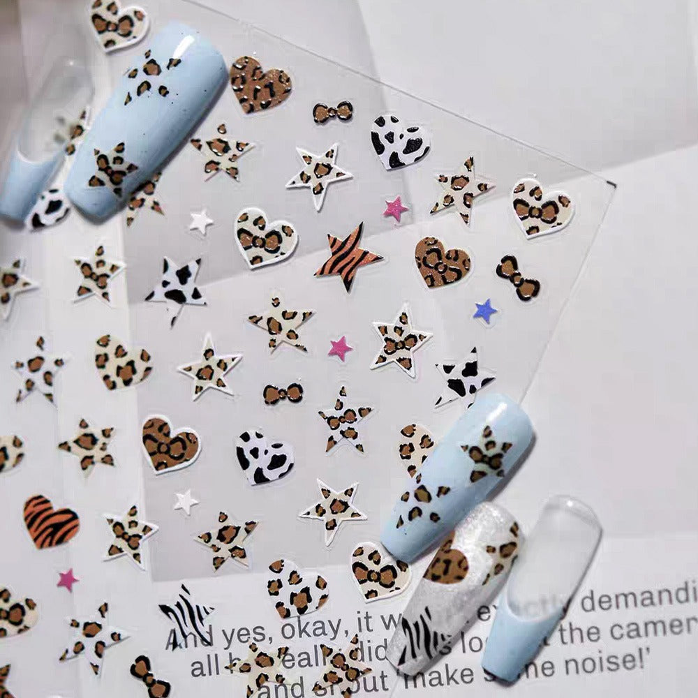 Premium Nail Sticker-116 Leopard Heart Star