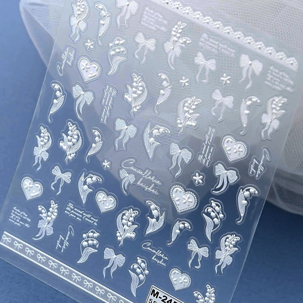 3D Embossed Nail Sticker - 426 Ribbon Heart Drop Flower