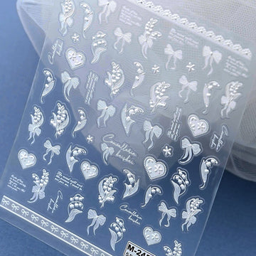 3D Embossed Nail Sticker - 426 Ribbon Heart Drop Flower
