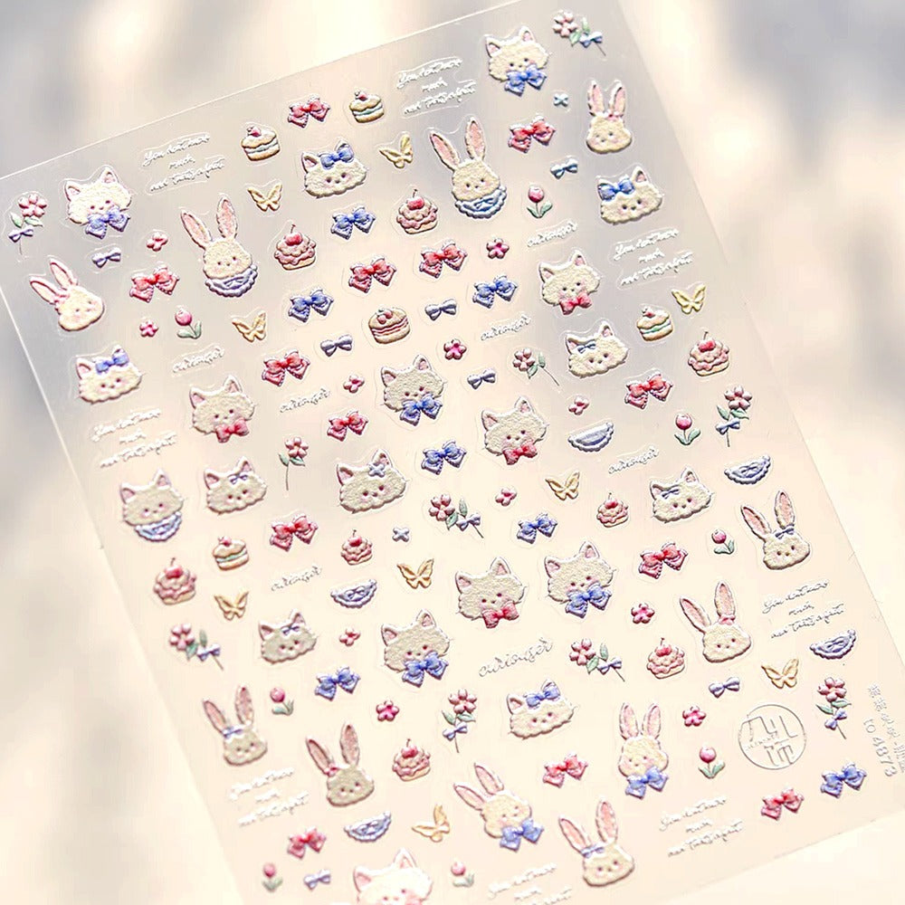 3D Embossed Nail Sticker - 466 Cat Rabbit