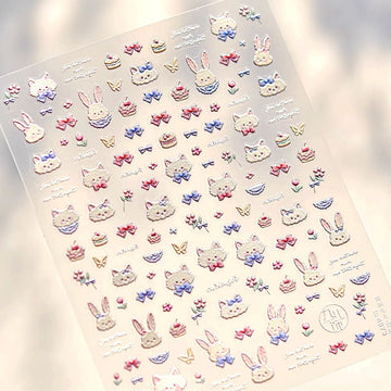 3D Embossed Nail Sticker - 466 Cat Rabbit